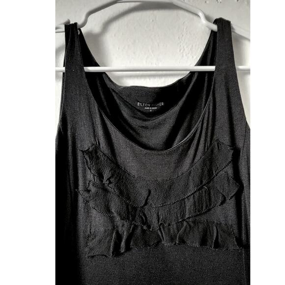 Eileen Fisher Silk Blend Ruffle Front Soft-V Tank Dress Black Size Small - Picture 6 of 7